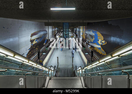 U-Bahn Station Rathenauplatz, Porträts von Walther Rathenau und Theodor Herzl, Nürnberg, Mittelfranken, Bayern Stockfoto