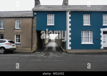 Aberaeron twon West Wales an einem bewölkten Tag im Februar. Stockfoto