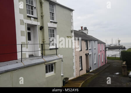 Aberaeron twon West Wales an einem bewölkten Tag im Februar. Stockfoto