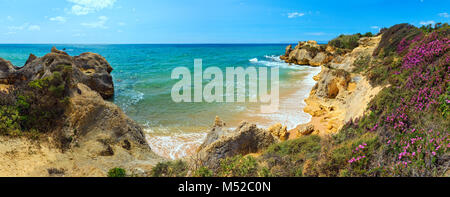 Blühende Küste Atlantikblick (Algarve, Portugal). Stockfoto