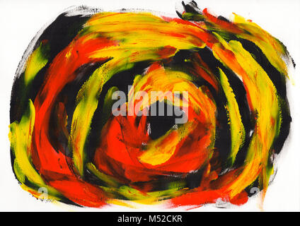 Abstrakte Malerei Farbe, Textur, Acryl Farbe Hintergrund, Messer, Textur, Schwarz, Gelb, Rot. Selbst gemacht Stockfoto