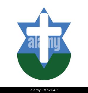 Harmonie der Religionen - Stern der Art David, Christian Kreuz und islamischen Halbmond Stock Vektor