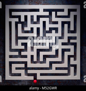 3D-Rendering der roten Kugel mit Labyrinth Stockfoto