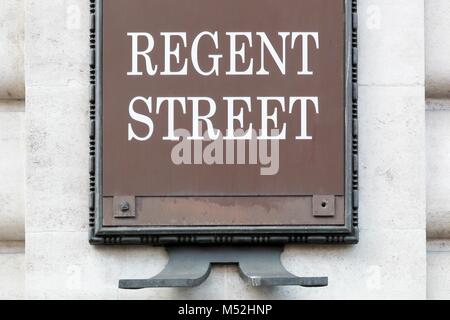 Regent Street Schild an einer Wand in London, Vereinigtes Königreich Stockfoto