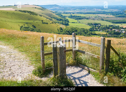 Blick vom Devils Dike, dem South Downs Way, dem South Downs National Park East Sussex England Großbritannien Stockfoto