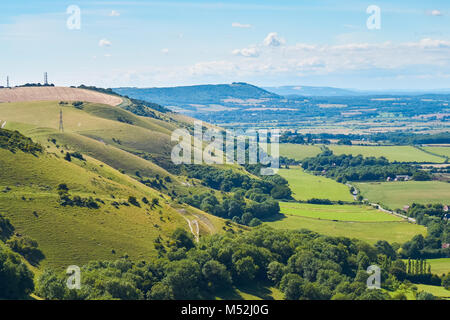 Blick vom Devils Dike, dem South Downs Way, dem South Downs National Park East Sussex England Großbritannien Stockfoto