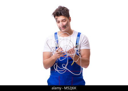 Lustiger Mann tun Elektrische Reparatur Stockfoto