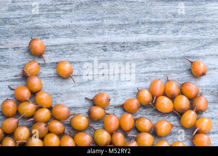 Sanddorn (Hippophae rhamnoides) barries auf hölzernen Tisch. Stockfoto