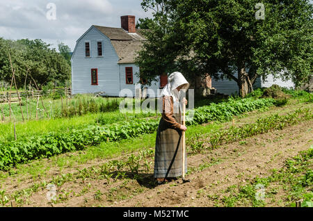 Colonial bewirtschaften an Old Sturbridge Village, ein lebendes Museum in Sturbridge, MA, die re-schafft Leben im ländlichen New England 1730-1830 s entfernt. Stockfoto