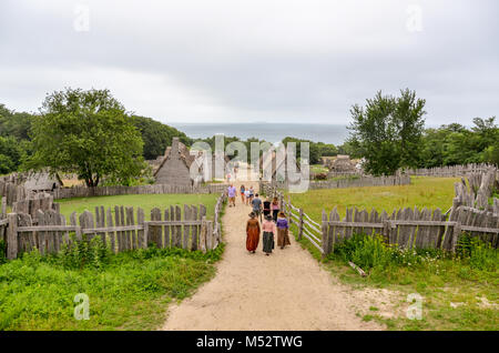 Luftaufnahme der Plimoth Plantation, lebendige Geschichte Freilichtmuseum, Plymouth, Massachusetts, New England, USA Stockfoto