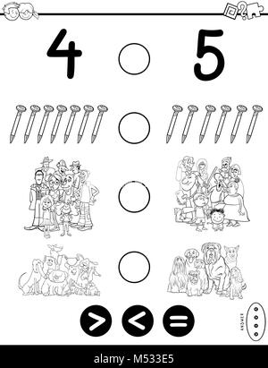 Größer kleiner gleich Spiel Buch Färbung Stockfoto