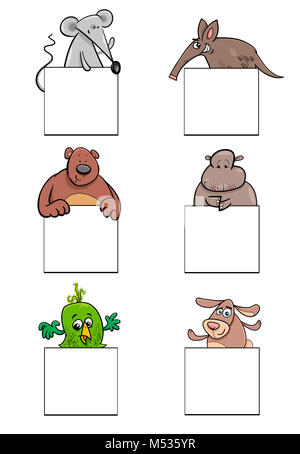 Cartoon Tiere Zeichen mit set Karten Stockfoto