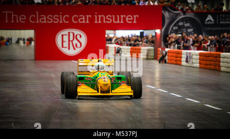 Ex 1993 Michael Schumacher Benetton B 193 historischen F1-Rennwagen auf der London Classic Car Show & Historic Motorsport internationalen Schau in ExCel Stockfoto