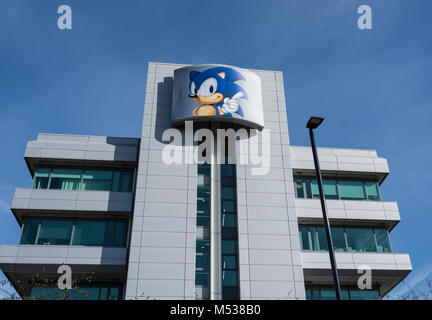 Sonic the Hedgehog auf SEGA Europe HQ, 27 Great West Road, Brentford, Middlesex, Großbritannien Stockfoto