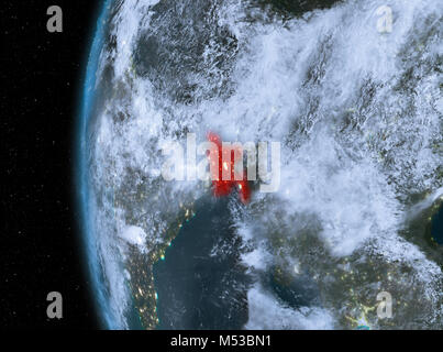 Nacht Karte von Bangladesch als aus dem Weltraum auf der Erde gesehen. 3D-Darstellung. Elemente dieses Bild von der NASA eingerichtet. Stockfoto