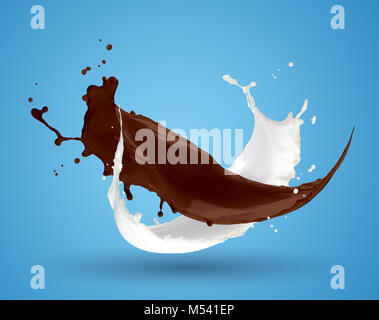 Mischung flüssiger Schokolade Milch Spritzen Stockfoto