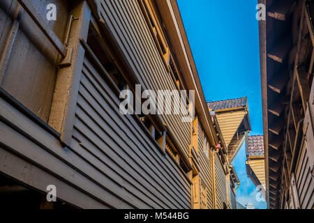 Historische bunten Holzhäusern in Bryggen Stockfoto