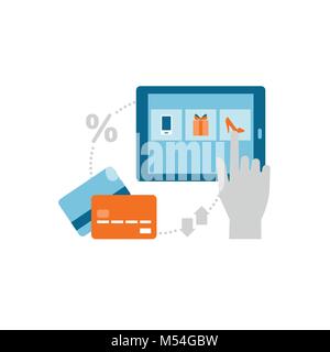 Anwender erwerben Sie ein Produkt online über eine digitale Tafel- und Kreditkarten, online shopping Konzept Stock Vektor