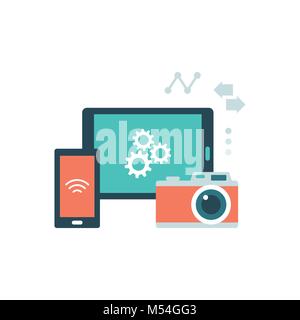 Digitalkamera anschließen mit mobilen Geräten und Daten übertragen Stock Vektor