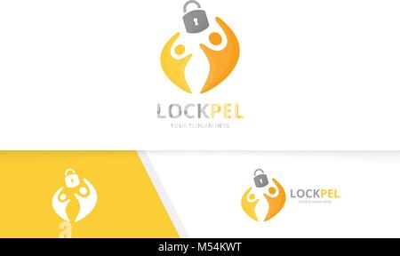 Vektor sperren und Leute logo Kombination. Sichere und Familie Symbol oder Icon. Einzigartige Vorhängeschloss und Union, Hilfe, verbinden, Team Logo Design Template. Stock Vektor