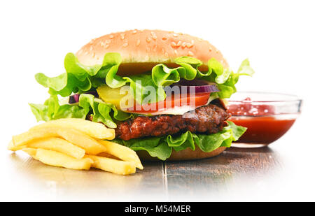 Hausgemachte Hamburger mit Käse und frisches Gemüse Stockfoto