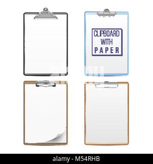 Realistische Zwischenablage mit Papier Vektor. Mock up für Ihr Design. A4-Format. Auf weissem Hintergrund Abbildung isoliert Stock Vektor