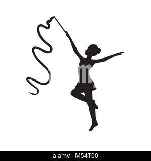 Mädchen Gymnastik sport silhouette Sportlerin Ribbon Stock Vektor