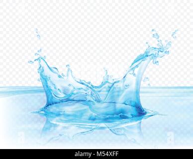 Durchscheinende Wasser spritzen auf Transparenten Hintergrund isoliert. Vector Illustration Stock Vektor