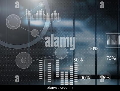 Schnittstelle Überlagerung von verbindungsstatistiken Grafiken mit dunklen Technologie Hintergrund Stockfoto