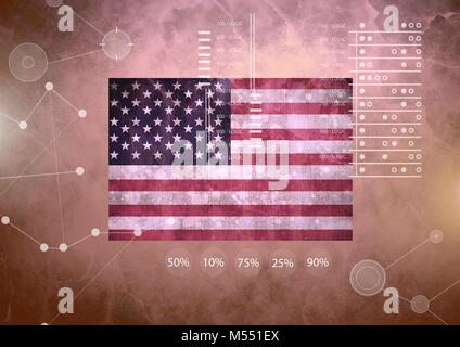 Schnittstelle Überlagerung von verbindungsstatistiken Grafiken mit American USA flag Hintergrund Stockfoto