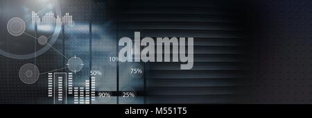 Schnittstelle Overlay der Verbindung Statistiken Grafik mit Geriffelten dunkel Übergang Stockfoto