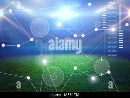 Schnittstelle Overlay der Verbindung Statistiken Grafik mit Sport Stadion Arena Hintergrund Stockfoto