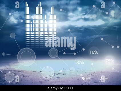Schnittstelle Überlagerung von verbindungsstatistiken Grafiken mit dunklen Himmel Hintergrund Stockfoto