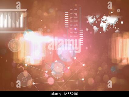 Schnittstelle Overlay der Verbindung Statistiken Grafik mit glühenden Lichter Hintergrund Stockfoto