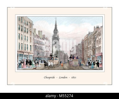 Cheapside London Original Design im 19. Jahrhundert Gravur auf der Grundlage Stockfoto