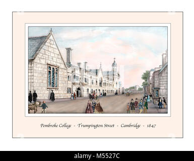 Pembroke College Cambridge Trumpington Street Original Design im 19. Jahrhundert Gravur auf der Grundlage Stockfoto