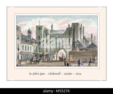 St. John's Gate Clerkenwell London Original Design im 19. Jahrhundert Gravur auf der Grundlage Stockfoto