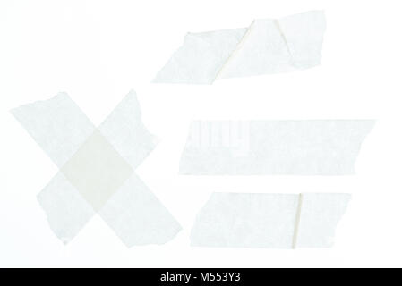 Satz von Weißen zerknittert Abdeckband Stücke Nahaufnahme isoliert Stockfoto