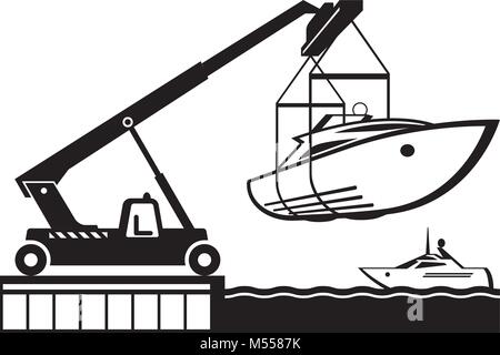 Kran start Yachtcharter in Wasser-Vector Illustration Stock Vektor