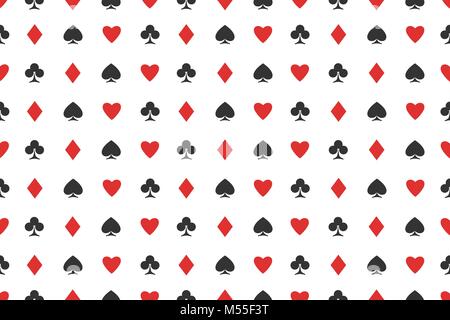 Nahtlose Muster der Karte passt auf Weiß. vector Hintergrund Design. Herz, Pik, Karo und Kreuz Symbol. casino und poker Räume wallpaper Stock Vektor
