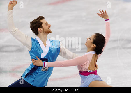 Gangneung, Südkorea. 20 Feb, 2018. Eiskunstläufer Yura Min. und Alexander Gamelin der Republik Korea konkurrieren im Eiskunstlauf Ice Tanz Freier Tanz an der PyeongChang 2018 Winter-olympischen Spiele bei Gangneung Ice Arena am Dienstag, 20. Februar 2018. Credit: Paul Kitagaki jr./ZUMA Draht/Alamy leben Nachrichten Stockfoto