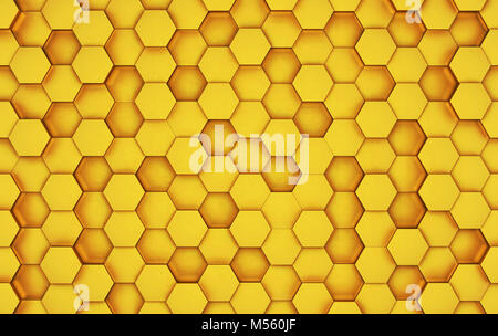 Polygonale Wand von golden Sechsecken. 3D-Rendering Stockfoto