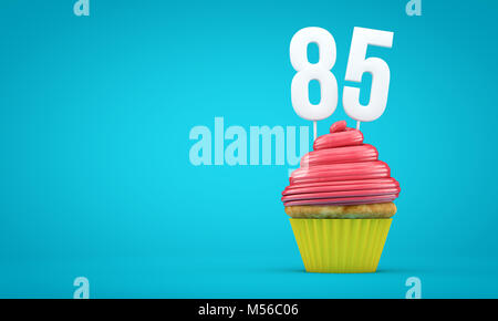 Nummer 85 Geburtstag Feier Cupcake. 3D-Rendering Stockfoto