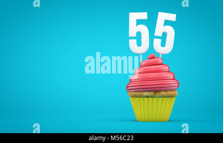 Nummer 55 Geburtstag Feier Cupcake. 3D-Rendering Stockfoto