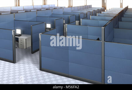 3D-Rendering des Inneren von einem leeren Büro mit Duschkabinen. Stockfoto