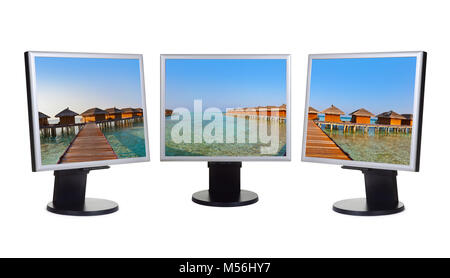 Malediven-Panorama in Computer-Monitore Stockfoto