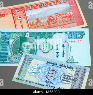 Mongolei mongolische Tugrik Togrog Währung Banknoten Stockfoto