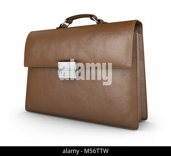 Braunes Leder Aktentasche. 3D-Rendering mit Freistellungspfaden. Stockfoto