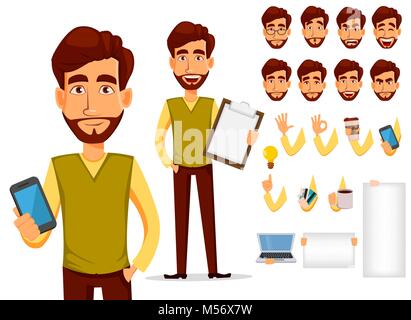 Pack von Teilen des Körpers und der Gefühle. Vektor Charakter Illustration im Cartoon Stil. Business Mann mit Bart, Cartoon Character Creation eingestellt. Junge handso Stock Vektor