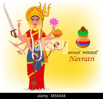 Happy Chaitra Navratri oder Vasanta Navratri. Maa Göttin Durga und kalash. Vector Illustration für Urlaub Stock Vektor